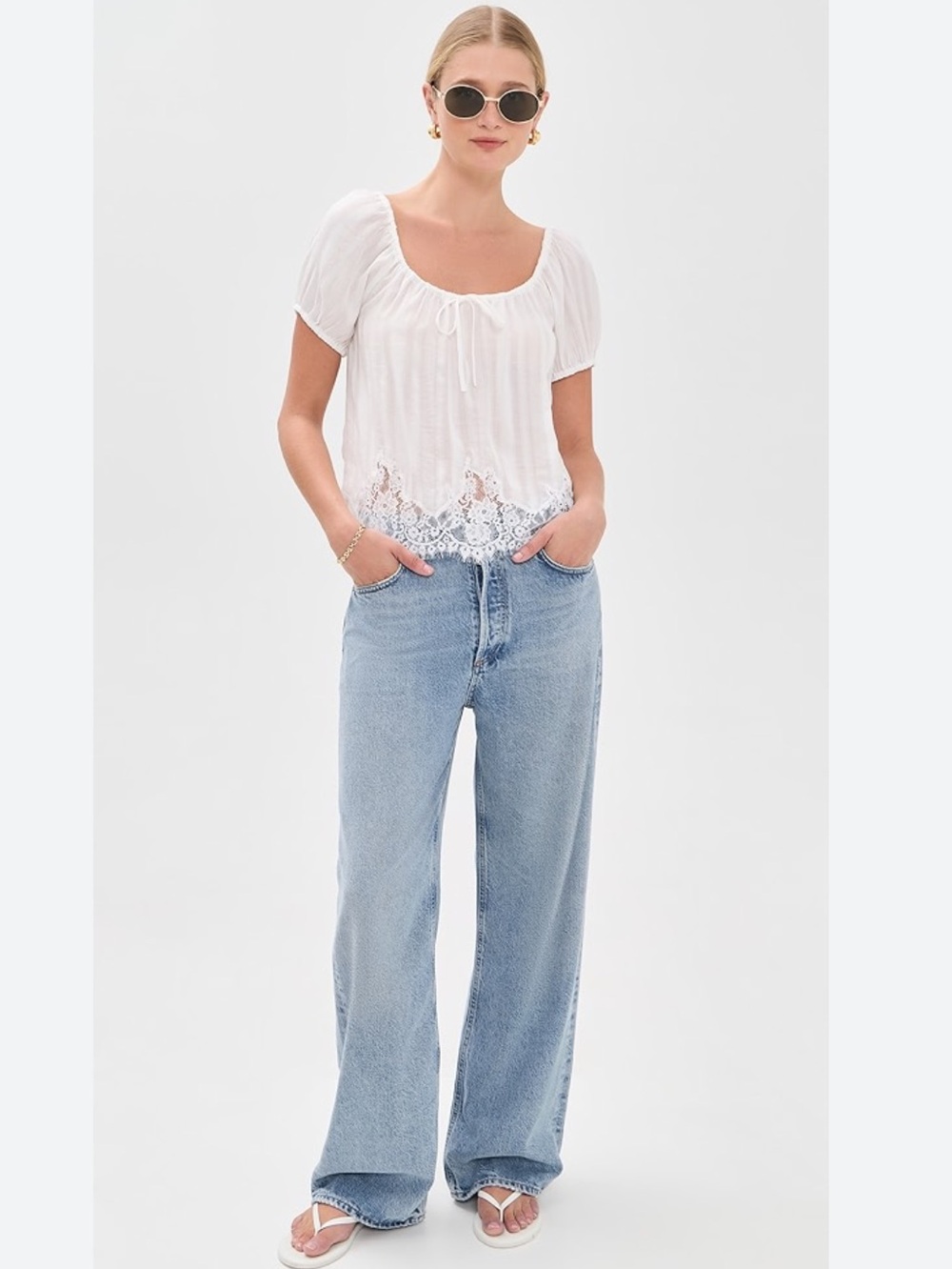 Reformation Rhia Lace Trim Top White Size XL - Picture 9 of 9